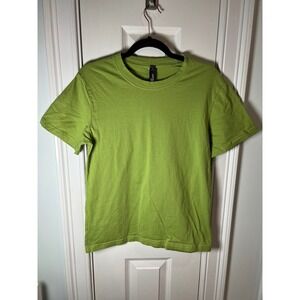 ShallWe Womens Short Sleeve Crew Neck T-Shirt Lime Green Solid Tee 0853